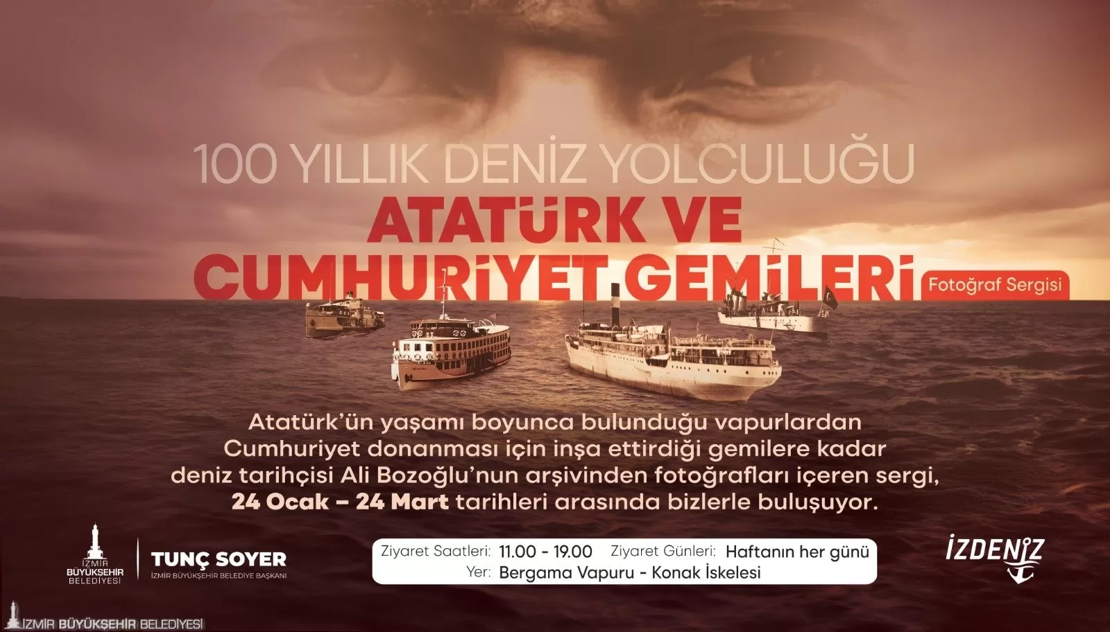 Atatürk ve Cumhuriyet Gemileri Fotoğraf Sergisi", 24 Ocak'ta Konak İskelesi'nde demirli tarihi Bergama Vapuru'nda İzmirlilere kapılarını açıyor. 