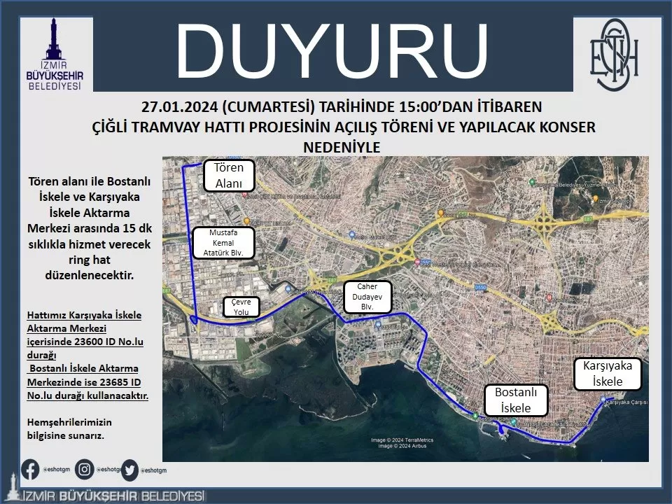 İzmir Büyükşehir Belediyesi'nin "demir ağlarla örme" projesinin yeni halkası olan Çiğli Tramvayı yarın hizmete giriyor! 