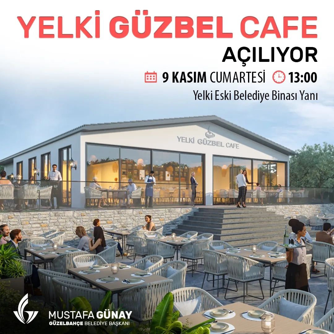 Güzelbahçe Belediyesi'nin 100 günlük çalışma planında yer alan Yelki Güzbel Cafe, 9 Kasım'da açılıyor. Cafe, hem yetişkinlere hem de çocuklara hitap eden alanlarıyla dikkat çekiyor.