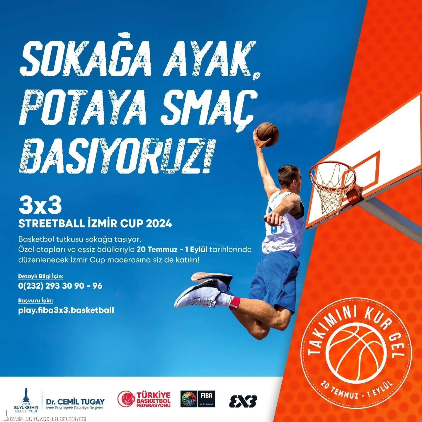 İzmir Büyükşehir Belediyesi tarafından "Sokağa Ayak, Potaya Smaç Basıyoruz" sloganıyla düzenlenen 3x3 Streetball İzmir Cup 2024'e katılmaya hazır mısınız?